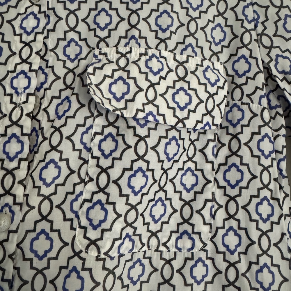 Express Navy And White Patterned Button-Down Shirt - image 5